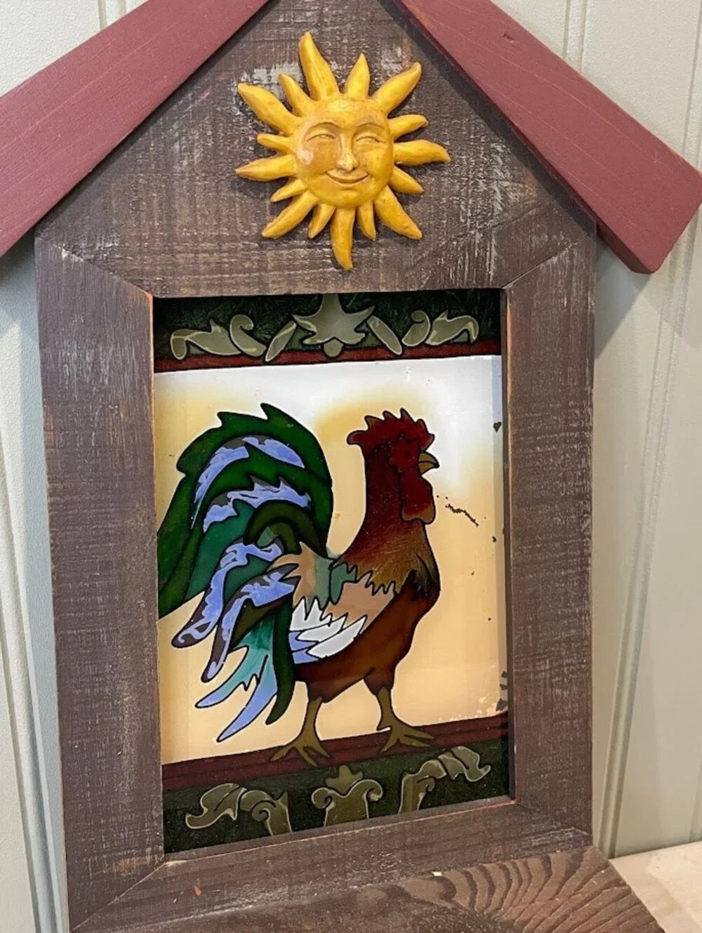 Vintage Farmhouse Wooden Rooster Shelf With Hooks